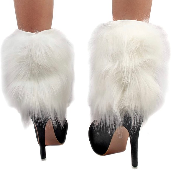 Faux Fur Boots Shoes Cuffs Leg Warmers Fuzzy Boot Covers - Picture 4 of 7